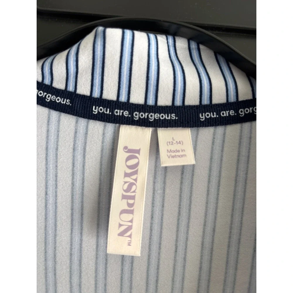 Joyspun Pajama Set Women L Blue White Striped New Short Sleeve Button Down 2PC